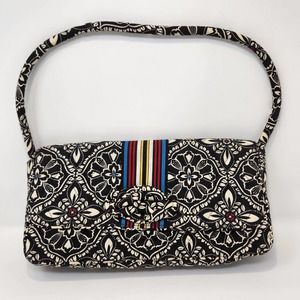 Vera Bradley Barcelona Pattern Shoulder Bag Black White Floral Rectangle Pockets